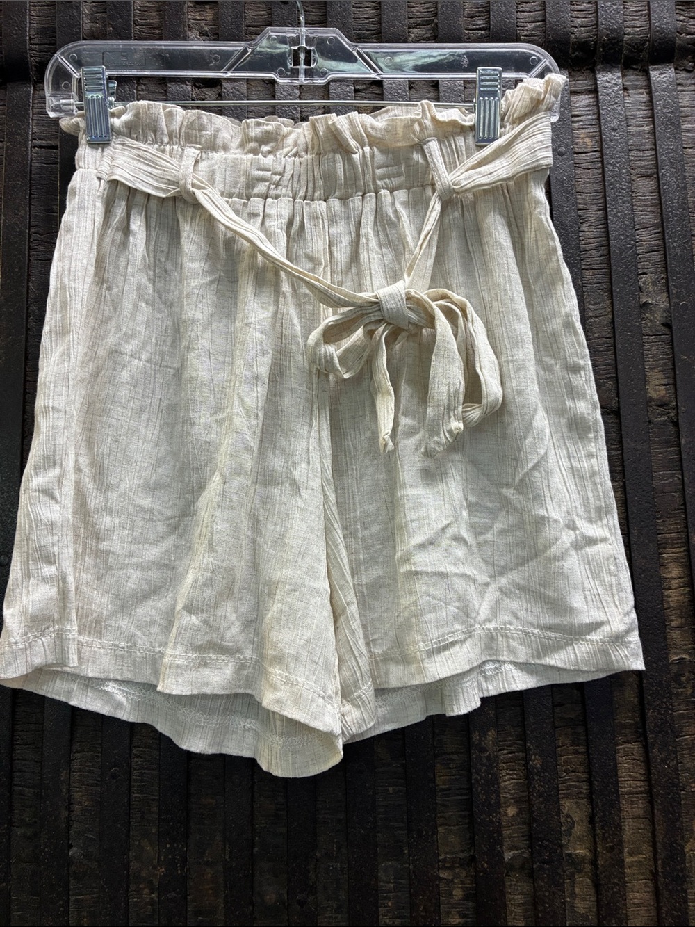 Marianne High-Waist Paperbag Tie Shorts in Light Cream